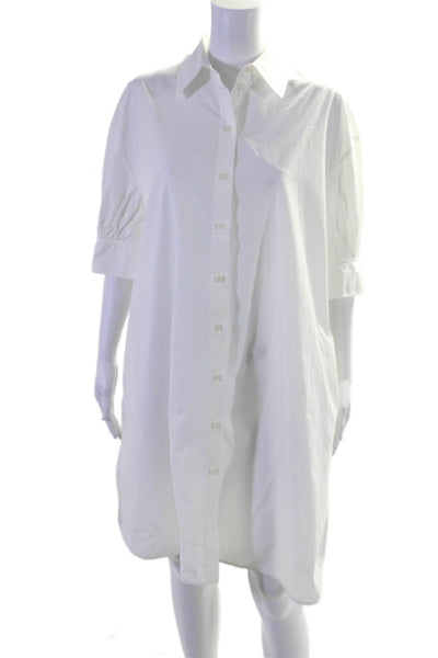 COS Womens Button Down Crew Neck Short Sleeves Shirt Dress White Cotton Size 8