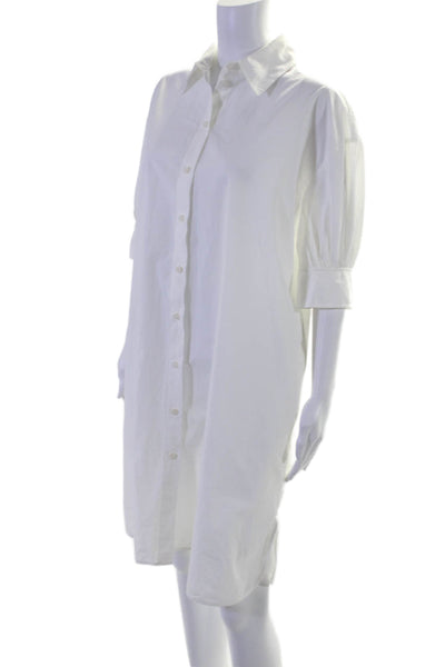 COS Womens Button Down Crew Neck Short Sleeves Shirt Dress White Cotton Size 8