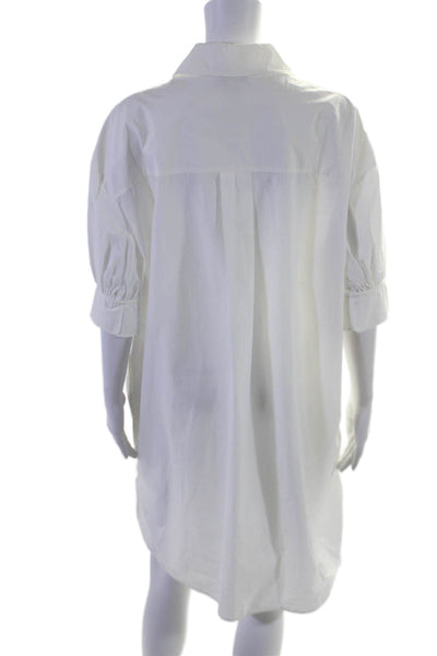 COS Womens Button Down Crew Neck Short Sleeves Shirt Dress White Cotton Size 8