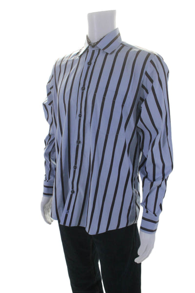 Bugatchi Mens Cotton Blue Purple Striped Long Sleeve Dress Shirt Size M