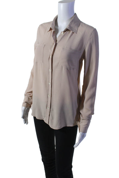 Faconnable Womens Button Front Long Sleeve Collared Pocket Shirt Beige FR 34