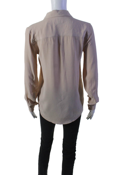 Faconnable Womens Button Front Long Sleeve Collared Pocket Shirt Beige FR 34