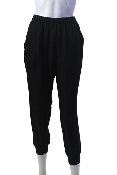 Theory Womens Silk Black Drawstring High Rise Cuff Ankle Jogger Pants Size S