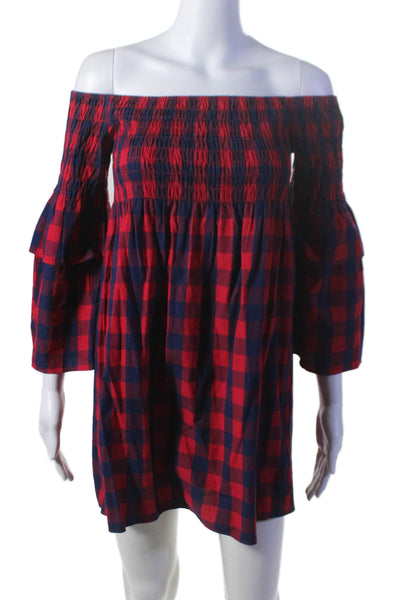 Walter Baker Women's Off The Shoulder Long Sleeves Mini Dress Plaid Size XS