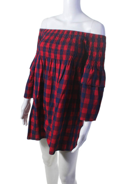 Walter Baker Women's Off The Shoulder Long Sleeves Mini Dress Plaid Size XS