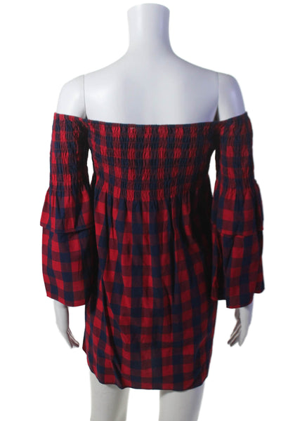 Walter Baker Women's Off The Shoulder Long Sleeves Mini Dress Plaid Size XS