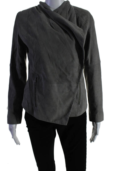 Joie Women's Collared Long Sleeves Open Front Suede Leather Jacket Gray Size M