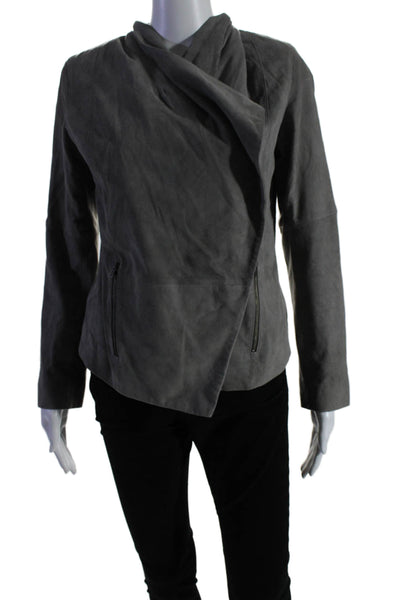 Joie Women's Collared Long Sleeves Open Front Suede Leather Jacket Gray Size M