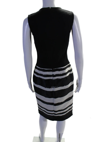 St. John Women's Round Neck Sleeveless Embellish Midi Dress Black White Size 2