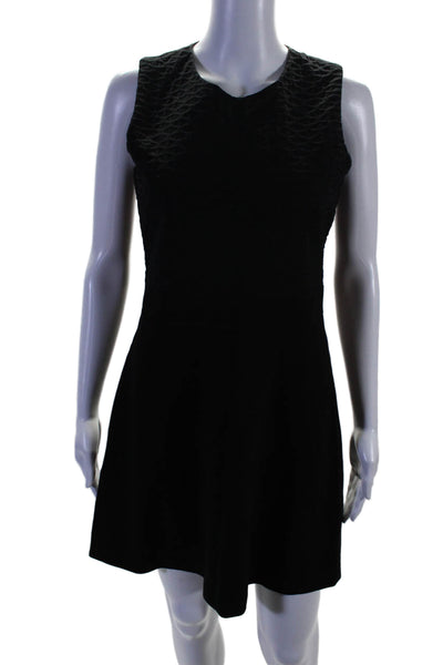 Theory Womens Cotton Textured Crew Neck Sleeveless Shift Dress Black Size 4