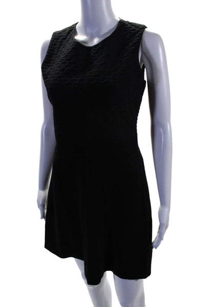 Theory Womens Cotton Textured Crew Neck Sleeveless Shift Dress Black Size 4