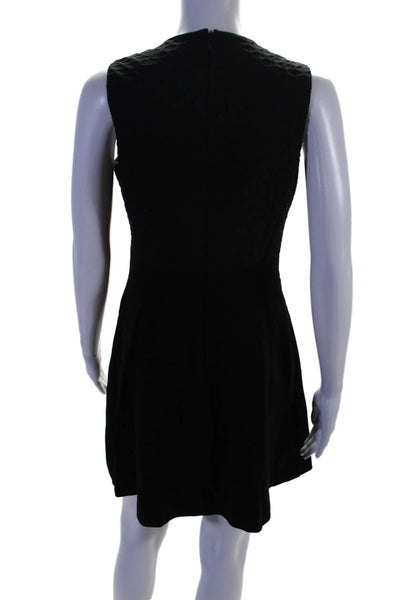 Theory Womens Cotton Textured Crew Neck Sleeveless Shift Dress Black Size 4