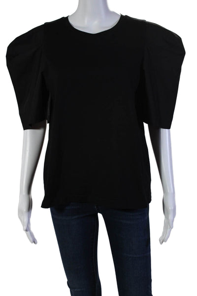 En Saison Womens Cotton Round Neck Patchwork Short Sleeve Blouse Black Size M