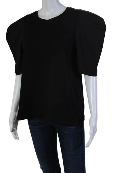 En Saison Womens Cotton Round Neck Patchwork Short Sleeve Blouse Black Size M