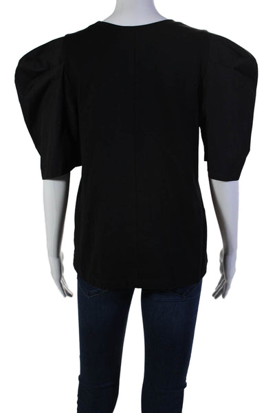 En Saison Womens Cotton Round Neck Patchwork Short Sleeve Blouse Black Size M