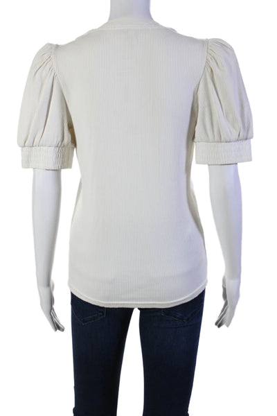 10 Crosby Derek Lam Womens Cotton Ribbed Buttoned V-Neck Blouse Beige Size S