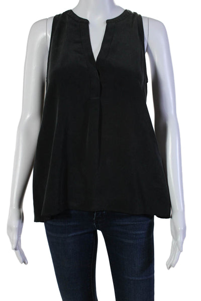 Joie Womens Silk V-Neck Half Buttoned Sleeveless Tank Blouse Black Size XS