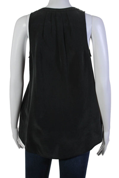 Joie Womens Silk V-Neck Half Buttoned Sleeveless Tank Blouse Black Size XS