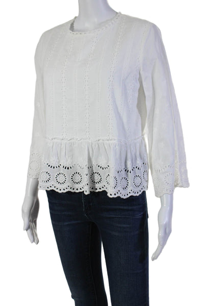 English Factory Womens Battenberg Lace Peplum Long Sleeve Blouse White Size M