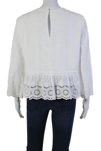 English Factory Womens Battenberg Lace Peplum Long Sleeve Blouse White Size M