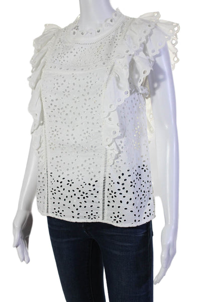 Veronica Beard Womens Cotton Battenberg Lace Texture Ruffled Blouse White Size 6