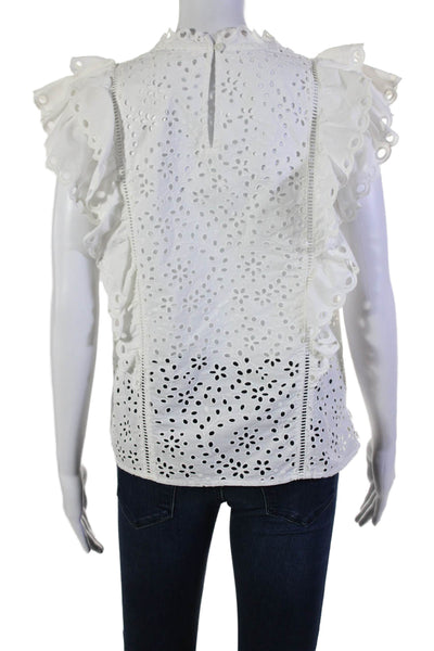 Veronica Beard Womens Cotton Battenberg Lace Texture Ruffled Blouse White Size 6