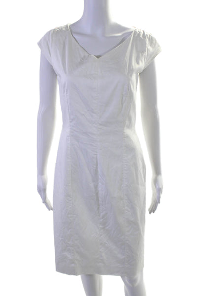 Max Mara Womens V Neck Short Sleeves Pencil Dress White Cotton Blend Size 10