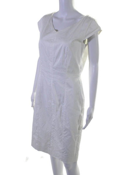 Max Mara Womens V Neck Short Sleeves Pencil Dress White Cotton Blend Size 10