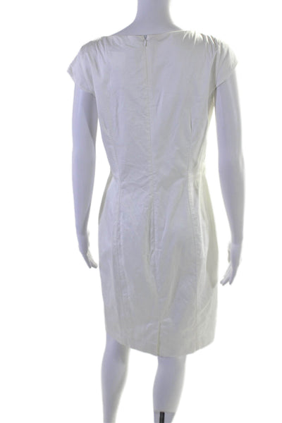 Max Mara Womens V Neck Short Sleeves Pencil Dress White Cotton Blend Size 10