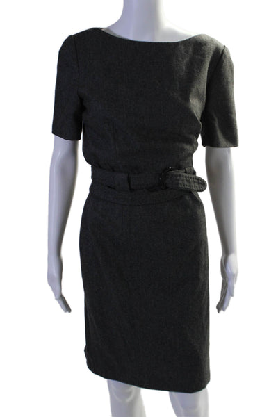 Agnona Womens Short Sleeves Belted Sheath Dress Gray Wool Blend Size EUR 46