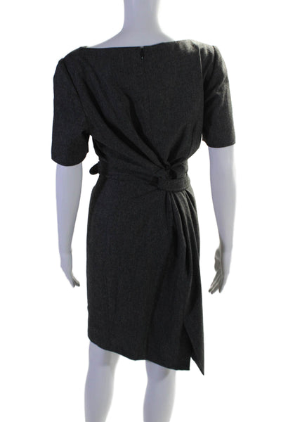 Agnona Womens Short Sleeves Belted Sheath Dress Gray Wool Blend Size EUR 46