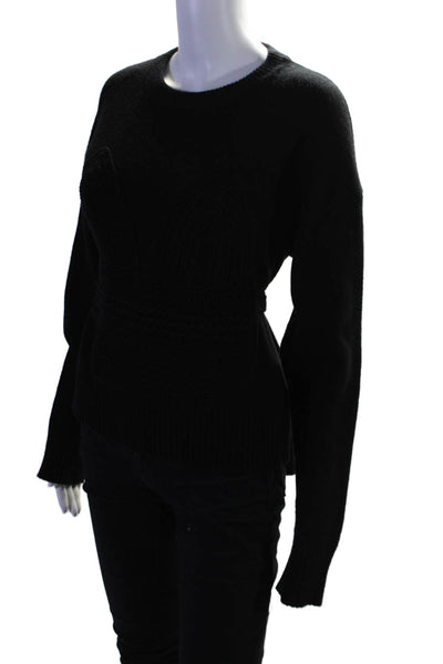 Altuzarra Womens Woven Front Long Sleeves Crew Neck Sweater Black Wool Size Smal