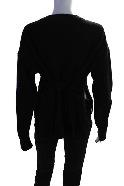 Altuzarra Womens Woven Front Long Sleeves Crew Neck Sweater Black Wool Size Smal