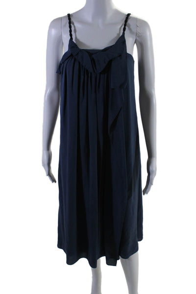 3.1 Phillip Lim Womens Silk Dark Blue Ruffle Scoop Neck A-line Dress Size S