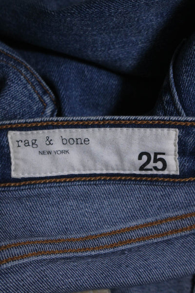 Rag & Bone Womens Cotton Straight Leg Distressed Zip Closure Jeans Blue Size 25