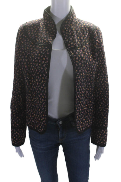 Reloved Womens Black Quilted Floral Print Open Front Jacket Size M