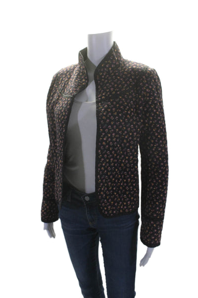 Reloved Womens Black Quilted Floral Print Open Front Jacket Size M