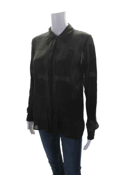 Gold Hawk Womens Button Front Long Sleeve Collared Silk Shirt Black Size XS