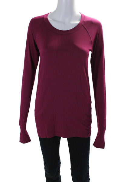 Lululemon Womens Stretch Round Neck Long Sleeve Activewear Top Fuchsia Size 8