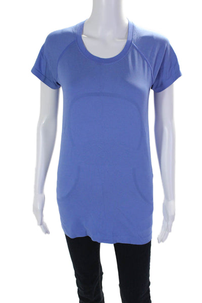 Lululemon Womens Stretch Round Neck Short Sleeve Activewear Top Blue Size 8