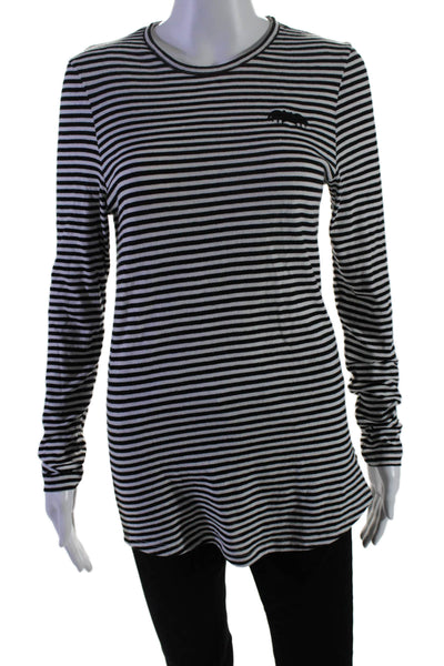 Karssen Zoe Karssen Womens Long Sleeve Striped T Shirt Black White Size S