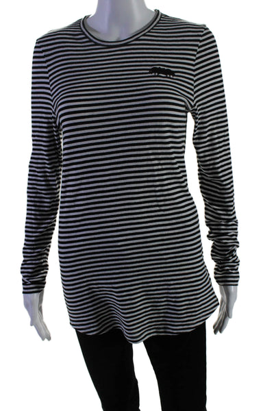 Karssen Zoe Karssen Womens Long Sleeve Striped T Shirt Black White Size S