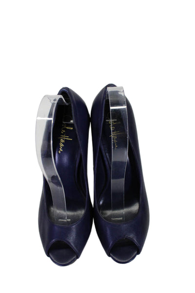 Cole Haan Womens Blue Patent Peep Toe Platform Heels Pumps Shoes Size 7.5