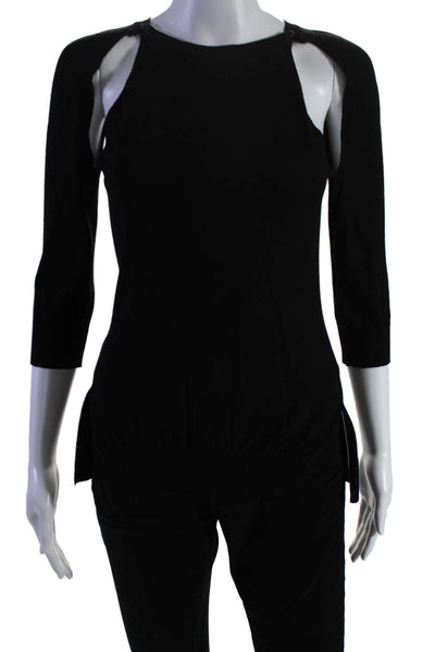 Alexander McQueen Women's Round Neck Cut-Outs 3/4 Sleeves Blouse Black Size S