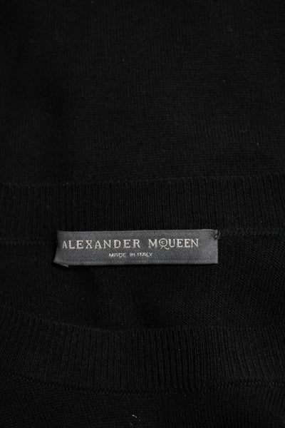 Alexander McQueen Women's Round Neck Cut-Outs 3/4 Sleeves Blouse Black Size S