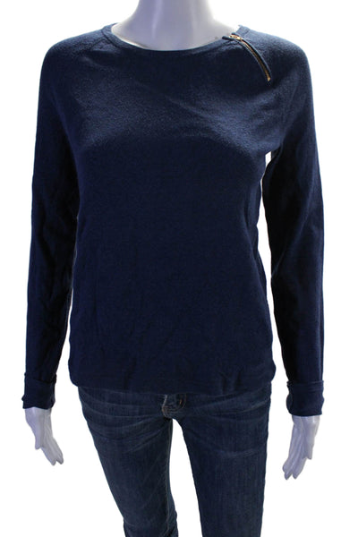 J. Mclaughlin Womens Round Neck Long Sleeve Knit Basic Top Blue Size S