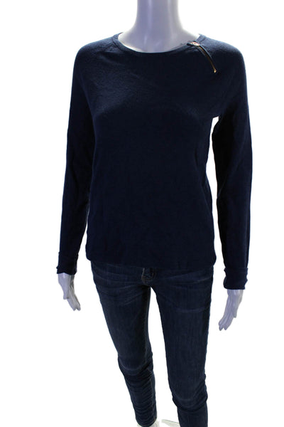 J. Mclaughlin Womens Round Neck Long Sleeve Knit Basic Top Blue Size S