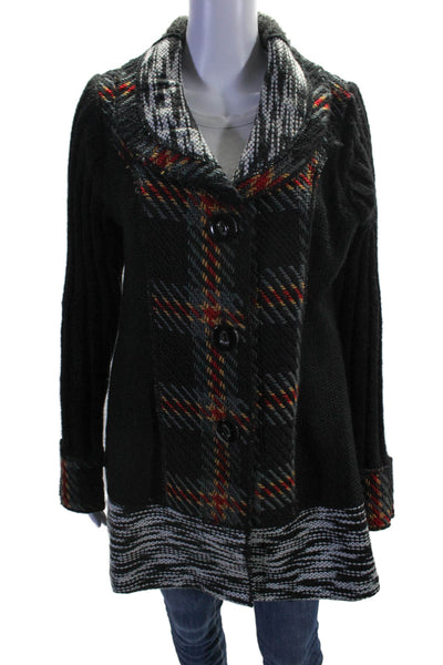 Adore Womens Black Multicolor Printed Cowl Neck Long Cardigan Sweater Top Size L