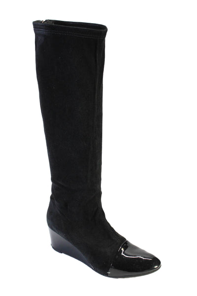 Aquatalia Womens Leather Textured Suede Almond Toe Back Zip Boots Black Size 8