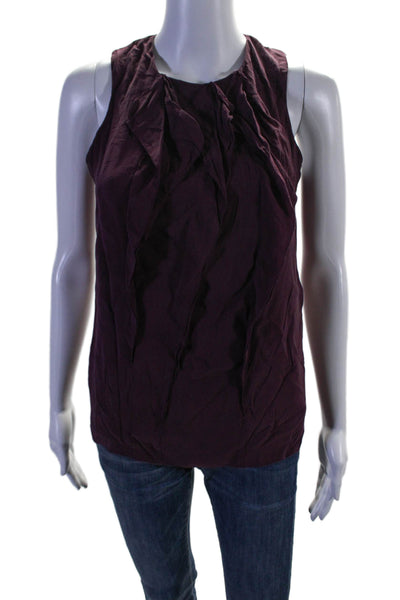 Vince Womens Silk Sleeveless Scoop Neck Ruffled Buttoned Blouse Purple Size 2